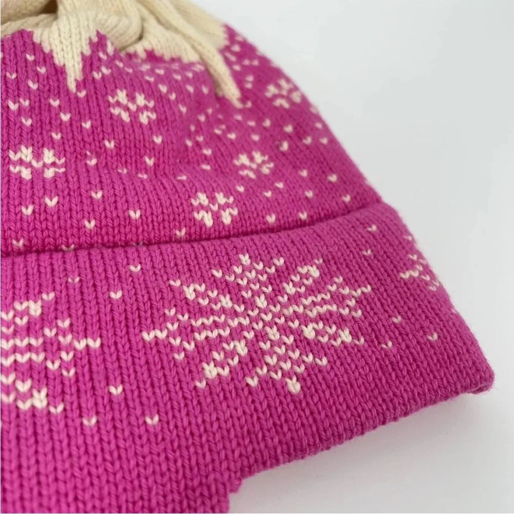 Vintage Ski Hat Pink Fairisle Knit Earflaps Wool Blend Vermont Needlecrafts USA